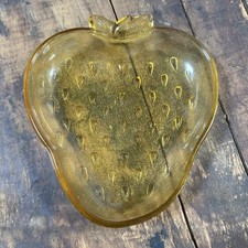 Vintage Amber Glass Strawberry-Shaped Fruit Bowl with Embossed Grape & Leaf Design, 9.5" x 13" — listing 5