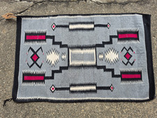 Navajo Storm Pattern Handwoven Wool Rug, Natural Wool Tones — listing 2