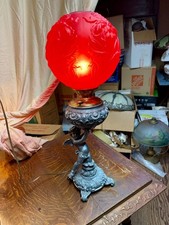 Antique Victorian Banquet Oil Lamp with Onyx Column and Cast Metal Base (Electrified) — listing 6