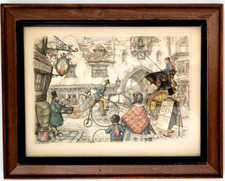 Anton Pieck Framed Color Print - Dutch Village Market Scene with Dog Cart and Fountain — listing 4