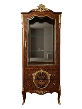 Louis XV Style Marquetry Bombé Marble-Top Side Cabinet with Gilt Bronze Mounts