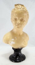 Vintage Chalkware Bust of a Young Girl with Braided Updo on Gilt Base — listing 2