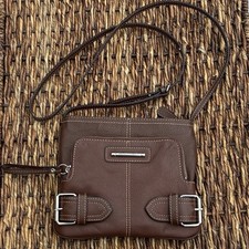 Franco Sarto Brown Leather Crossbody Bag with Tan Canvas Strap — listing 4