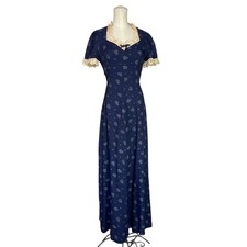 Vintage R.E.O. Originals Navy Blue Dress with Ivory Leaf Lace Collar — listing 5