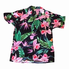 Vintage Scorpio Hawaiian Aloha Shirt, Navy Hibiscus & Banana Leaf Print, Men's XL