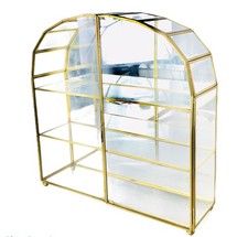 Hollywood Regency Gold Leaf Curio Display Cabinet with Glass Shelves