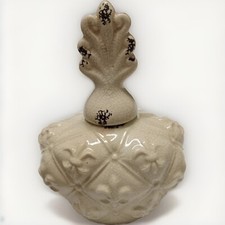 Vintage Ceramic Covered Vegetable Dish with Gold Fleur-de-Lis Border and Tab Handles — listing 4