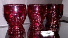 Ruby Red Glass Pitcher and Two Tumblers Set, Thumbprint/Georgian Pattern — listing 6