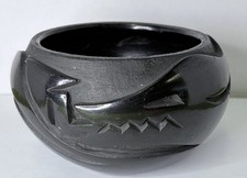 Santa Clara Pueblo Blackware Pottery Bowl with Carved Avanyu/Scallop Border, Signed Ursulita Naranjo — listing 5
