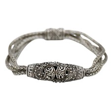 Sarda 925 Sterling Silver Balinese Woven Chain Bracelet with Paisley Repoussé Medallion, Adjustable 7"-8" — listing 3