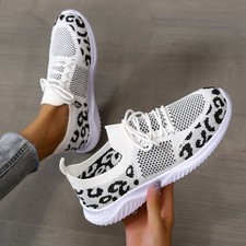 Women's Leopard Print Calf-Hair Low-Top Fashion Sneakers with Distressed Detailing, Size 8 — listing 5
