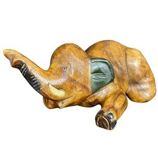 Carved Wood Elephant Figurine with White Floral Inlay Decoration — listing 2