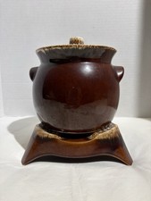 Vintage Brown Drip Glaze Stoneware Bean Pot with Lid — listing 3