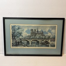 Vintage Framed Print/Watercolor 'Paris - Notre Dame et les Bouquinistes' after M. Legendre Flat printed reproduction — listing 3