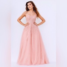 Jovani Hot Pink Satin Formal Gown with Rhinestone Cutout Back, Size 6, listing 4