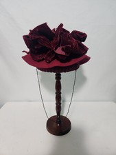 Vintage Red Straw Tilt Cocktail Hat with Millinery Rose Trim and Ribbon Ties — listing 5