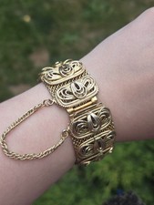 Vintage Woven Mesh Link Bracelet with Textured Center Panel, Silver-Tone or Sterling — listing 6