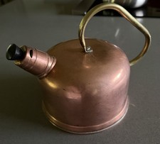 Vintage Copper and Brass Miniature Kettle with Swing Handle and Chained Lid — listing 3