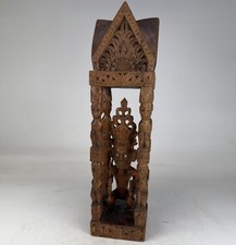Hand-Carved Wooden Temple / Mandir Wall Shelf with Pyrography Decoration — listing 3