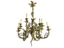 Antique Rococo Style Gilt Bronze 8-Light Putto Chandelier with Floral Foliate Scrollwork — listing 3