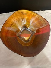 Vintage Amber Swirl Optic Hand-Blown Glass Vase with Ruffled Rim — listing 3