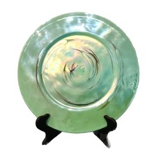 Vintage Green Iridescent Textured Art Glass Vase with Ruffled Rim — listing 2