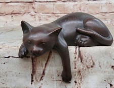 Art Deco Style Stylized Cat Sculpture on Black Base, Signed