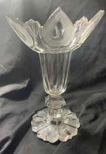 Vintage Heavy Pressed Glass Flared Vase with Scalloped Petal Rim — listing 6