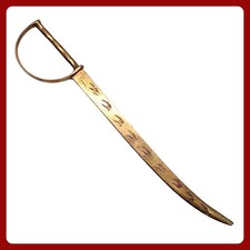 Decorative Ornate Brass-Handled Letter Opener Set with Sheath, Scimitar/Dagger Style — listing 4