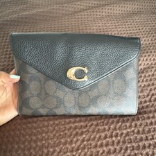 Coach Signature Jacquard Small Flap Shoulder Bag with Pink Buckle