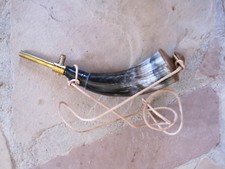 Hand-Carved Powder Horn with Etched Tribal Motifs and Leather Strap — listing 4
