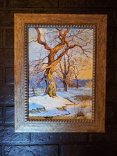 Original Signed Oil Painting, Winter Woodland Stream Landscape in Gilt Frame — listing 6