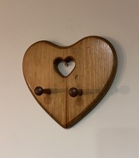 Vintage Cottage Core Triple Heart Wooden Wall Shelf, Tan Stain with Rope & Heart Accent — listing 2