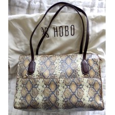 Tan Pebbled Leather Slouchy Hobo Shoulder Bag with Snakeskin Flap Accent — listing 3