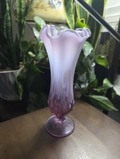 Fenton Iridescent Green JIP (Jack-in-the-Pulpit) Vase in Wrought Iron Leaf Stand, 11 inch