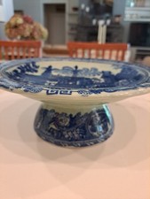 Antique Flow Blue Footed Compote / Fruit Comport with Handles, 6" H x 11" W — listing 4