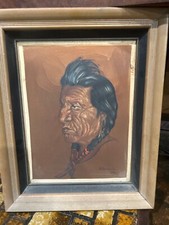 Pair of Vintage Original Oil Paintings on Copper of Native American Children, Signed E. Lochrie — listing 2