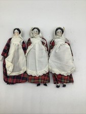 Vintage Porcelain Head Country Girl Doll Ornament with Red Gingham Dress