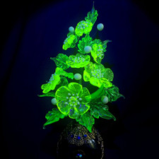 Vintage Uranium Glass Flower Frog, 16-Hole Round Green Glass, 4.5 inch, listing 3