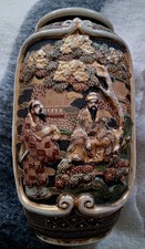Japanese Satsuma-Style Moriage Vase with Geisha Figures, Multicolored Twin-Handled Baluster Form — listing 5