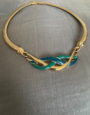 Vintage Gold-Tone Curb Chain Necklace with Turquoise Enamel Freeform Stations — listing 4