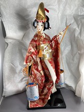 Vintage Japanese Geisha Doll in Red Wedding Kimono with Tsunokakushi Headdress, Display Case — listing 6