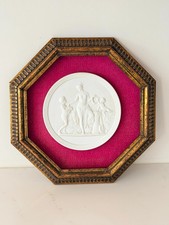 Bisque Porcelain Neoclassical Relief Plaque - Bacchante and Cupid with Grapes