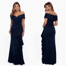 Xscape Royal Blue Off-the-Shoulder Ruffle Evening Gown, Size 14 — listing 4