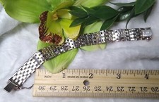 Milor Sterling Silver Black & White Enamel Double Panther Head Cuff Bracelet — listing 2
