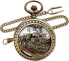 pocket chain Vintage-Style Quartz Pocket Watch with Floral Engraved Case and Chain