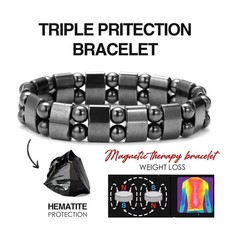 Hematite and Gold-Tone Beaded Stretch Bracelet Stack (Set of 3)