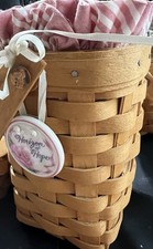 1998 Longaberger Handwoven Basket with Botanical Fields Fabric Liner and Plastic Protector — listing 2