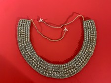 Vintage Faux Pearl Beaded Detachable Collar with Gold Metallic Lace Trim — listing 5