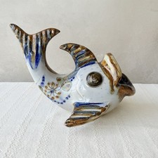 Grouping of Pottery: Mexican Tlaquepaque-Style Fish Pitcher and Pair of Marbled Ceramic Candlesticks — listing 5